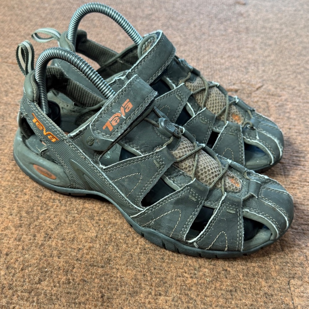 Teva Dozer Mens Hiking Sandals Olive Orange Closed Toe ShocPad Outdoor Shoes